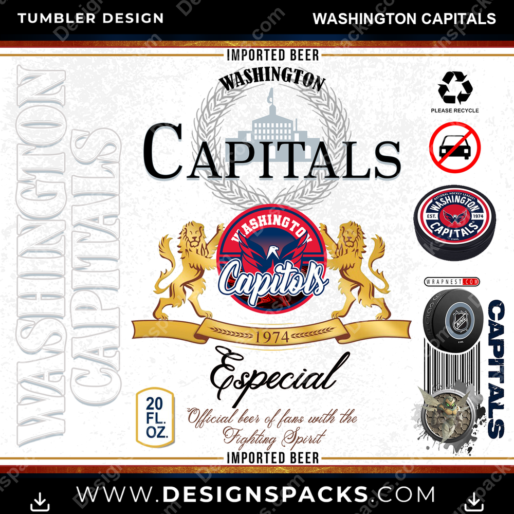 Hockey Modelo Washington Capitals Tumbler Digital Wrap Design