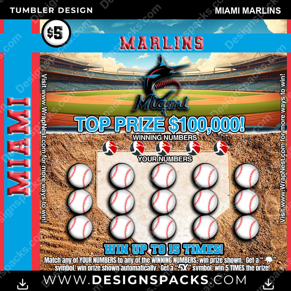 Baseball Lottery Ticket Miami Marlins Tumbler Digital Wrap Design