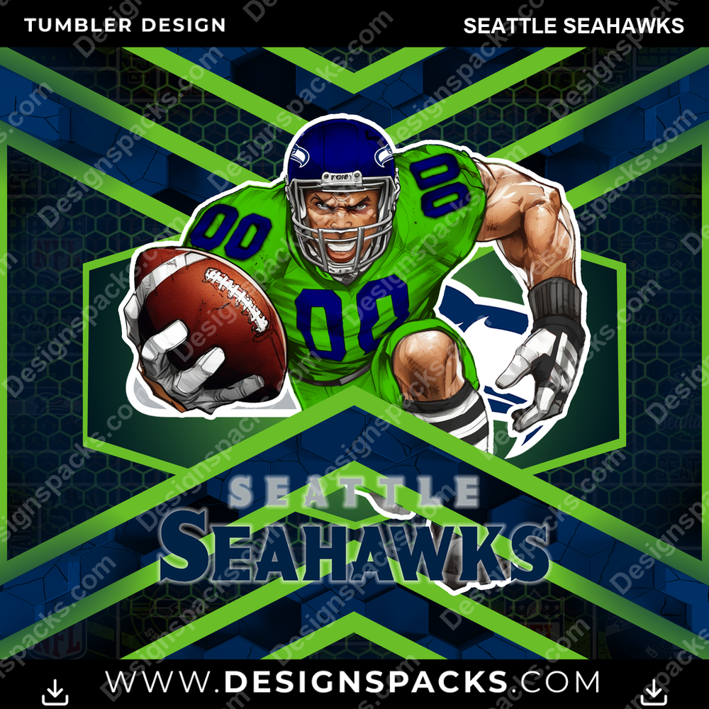 Football Honeycomb Seattle Seahawks NFL Football Tumbler Digital Wrap Design Download