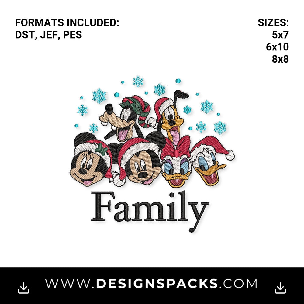 Christmas Mickey & Friends Family Embroidery Design - Instant digital download pattern at Designspacks.com