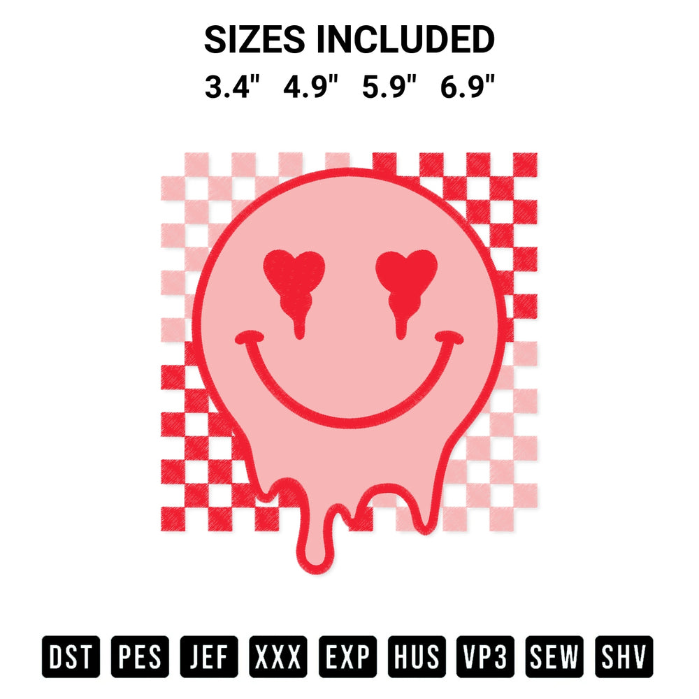 Get the Drippy Smiley Face Groovy Valentines Checkered Valentines Couple Gift Embroidery Design embroidery design for your custom crafts! Premium digitized files available for instant download at Designspacks.com. Available sizes: 3.4", 4.9", 5.9", 6.9".