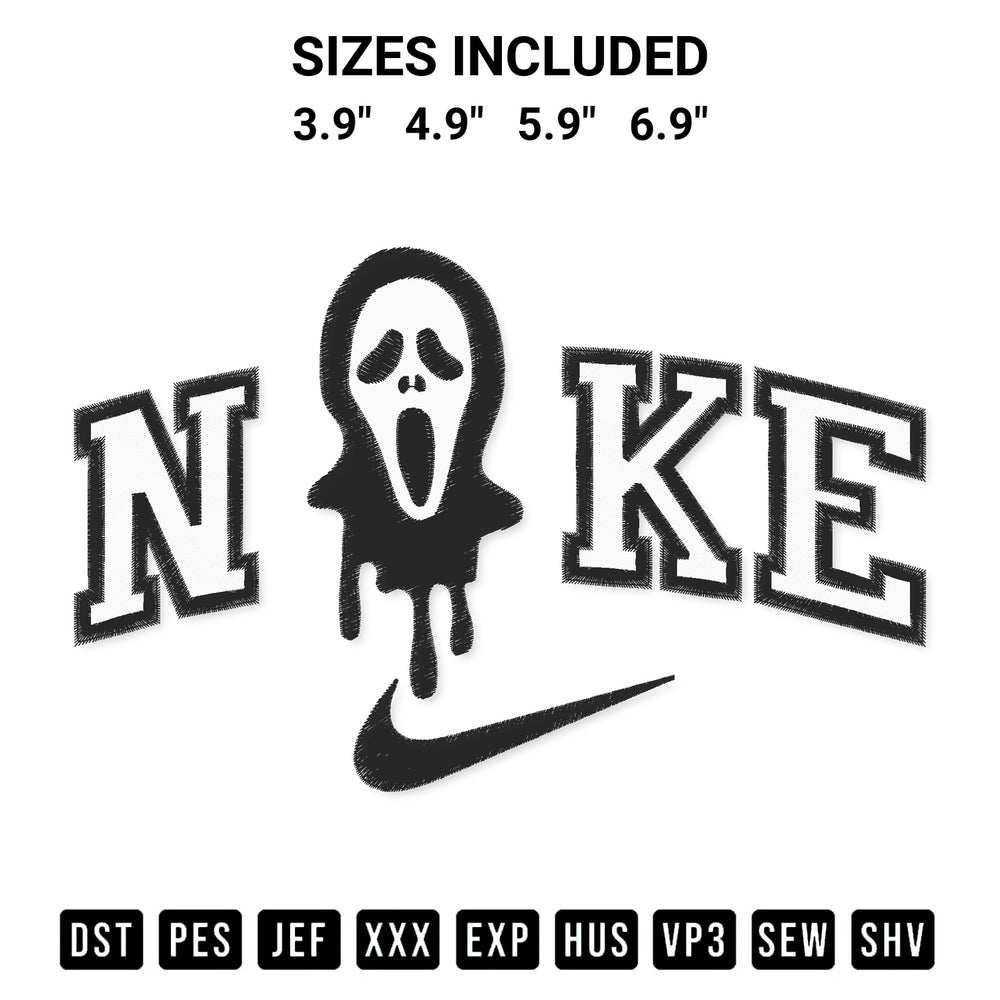 Stitch like a pro with the Nike Scream Ghost Head Embroidery Design embroidery pattern from Designspacks.com. High-quality digital machine embroidery file. Available sizes: 3.9", 4.9", 5.9", 6.9".