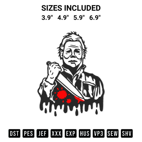 Transform your fabrics with the Silhouette Mike Myers With Knife Embroidery Design embroidery design. Instant access to premium digitized patterns at Designspacks.com. Available sizes: 3.9