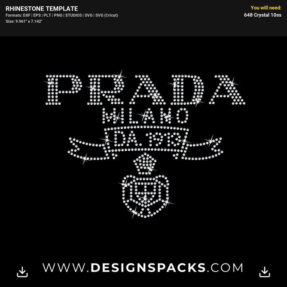 Prada Luxury Fashion Brand Logo Rhinestone Digital Template