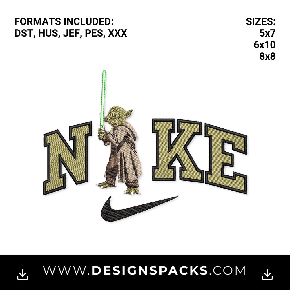Yoda Lightsaber Nike Swoosh Logo Embroidery Design - Instant digital download pattern at Designspacks.com