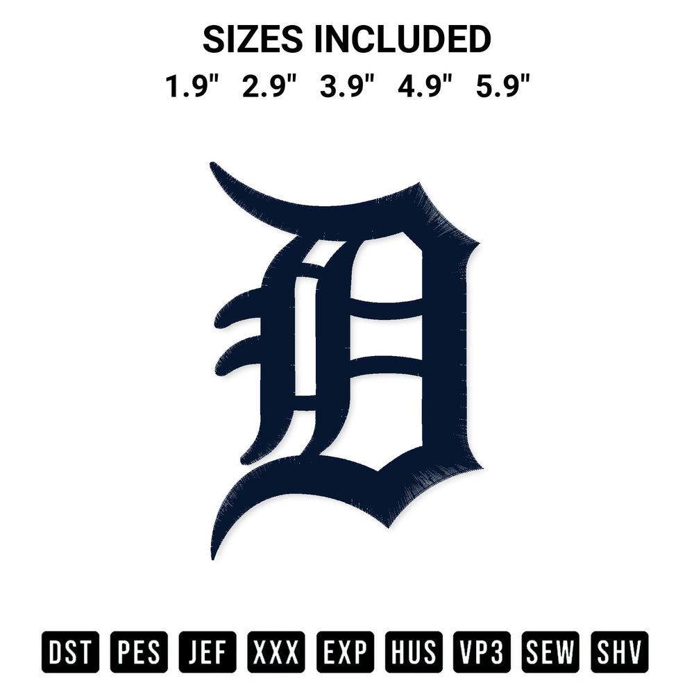 Looking for the perfect pattern? Download the Detroit Tigers Logo Embroidery Design embroidery design today at Designspacks.com. Crisp, clean stitching guaranteed. Available sizes: 1.9", 2.9", 3.9", 4.9", 5.9".