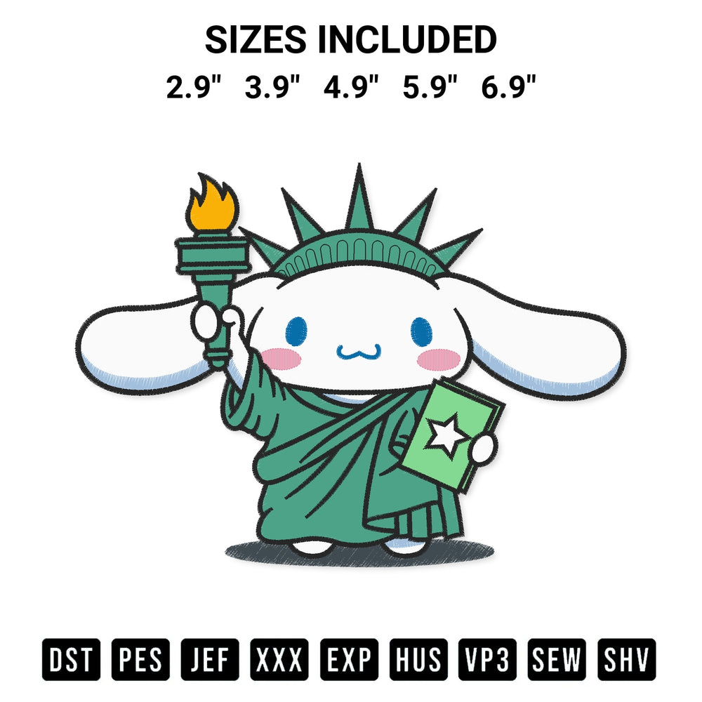 Elevate your next project with our Cinnamoroll Statue Of Liberty Embroidery Design embroidery file. Shop high-quality digital patterns instantly at Designspacks.com. Available sizes: 2.9", 3.9", 4.9", 5.9", 6.9".