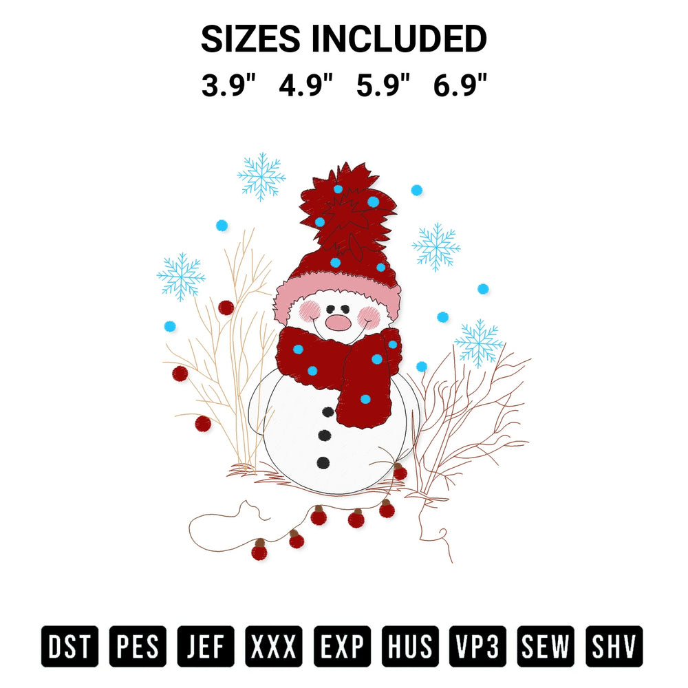 Stitch like a pro with the Snowman Christmas Embroidery Design embroidery pattern from Designspacks.com. High-quality digital machine embroidery file. Available sizes: 3.9", 4.9", 5.9", 6.9".