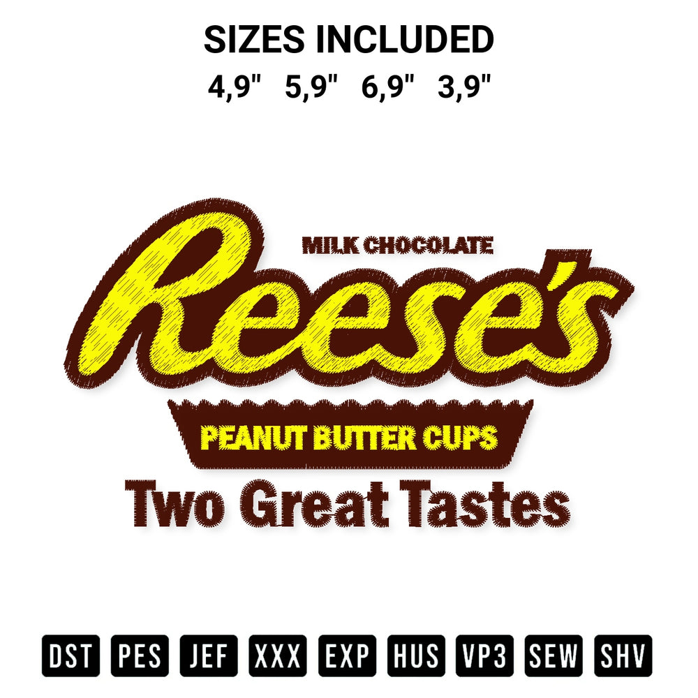 Elevate your next project with our Reeses Peanut Butter Cups Two Great Tastes Candy Vintage Embroidery Design embroidery file. Shop high-quality digital patterns instantly at Designspacks.com. Available sizes: 4,9", 5,9", 6,9", 3,9".