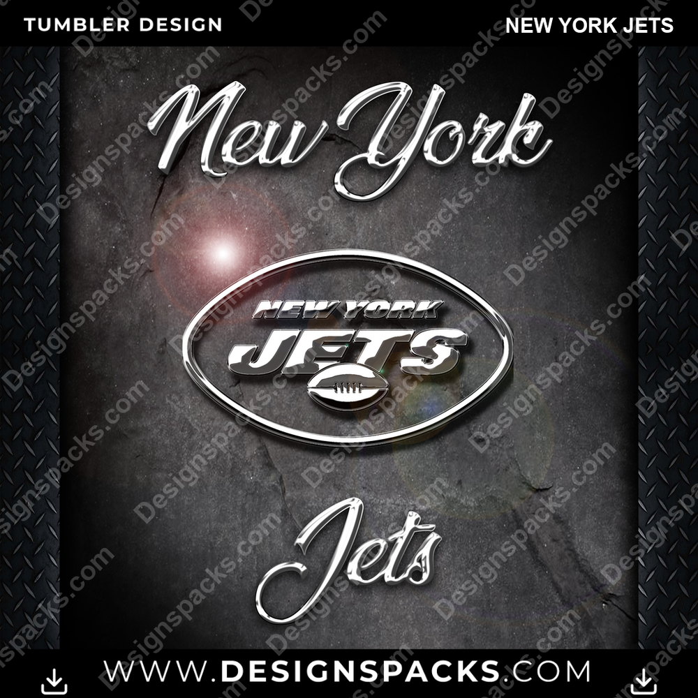 Football Chrome New York Jets NFL Football Tumbler Digital Wrap Design Download