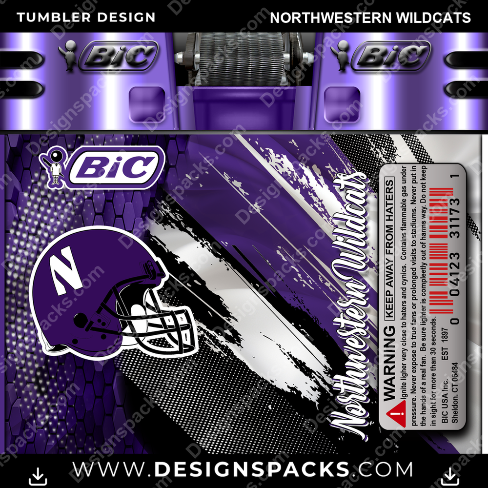College Sport BIC Lighter Northwestern Wildcats NCAA College Sport Tumbler Digital Wrap Design Download