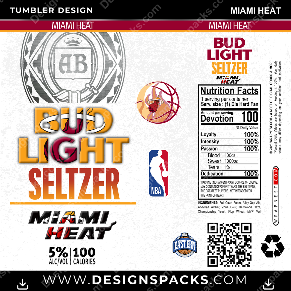 Basketball Bud Light Seltzer Miami Heat Tumbler Digital Wrap Design
