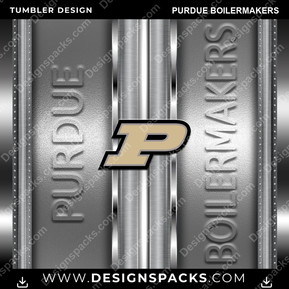 College Sport Metallic Purdue Boilermakers Tumbler Digital Wrap Design