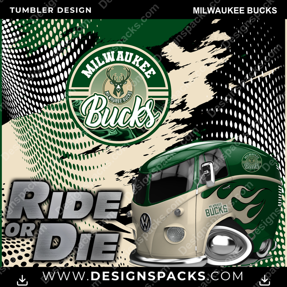 Basketball Ride or Die Milwaukee Bucks Tumbler Digital Wrap Design