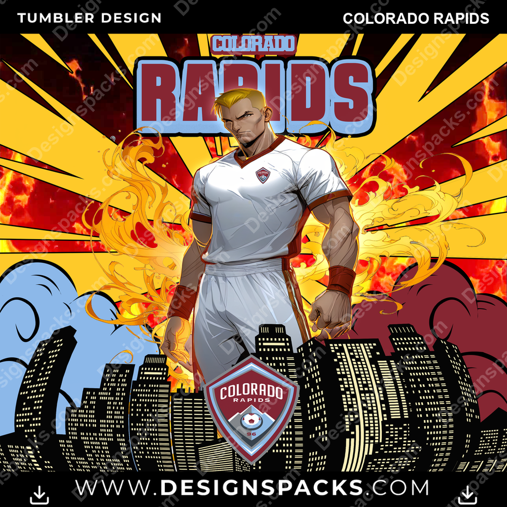 US Soccer Comic Cover Colorado Rapids Tumbler Digital Wrap Design
