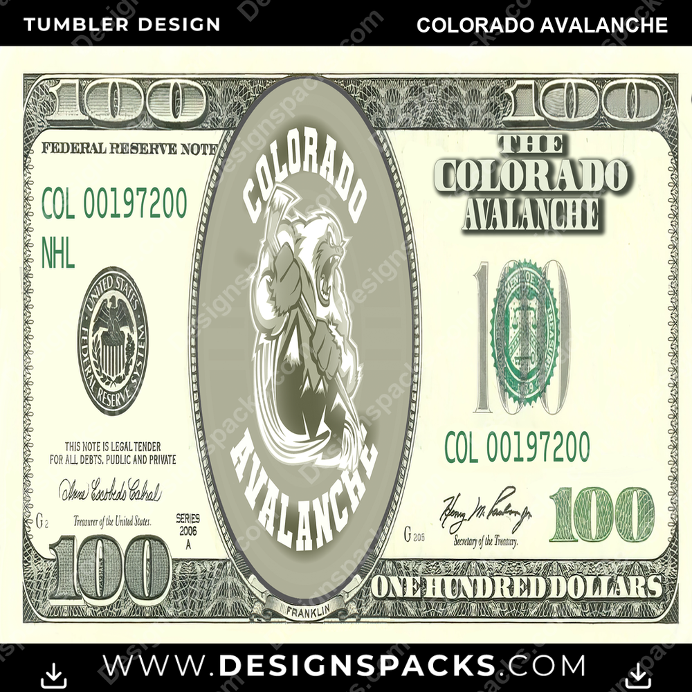Ice Hockey 100 Dollar Bill Colorado Avalanche NHL Hockey Tumbler Digital Wrap Design Download