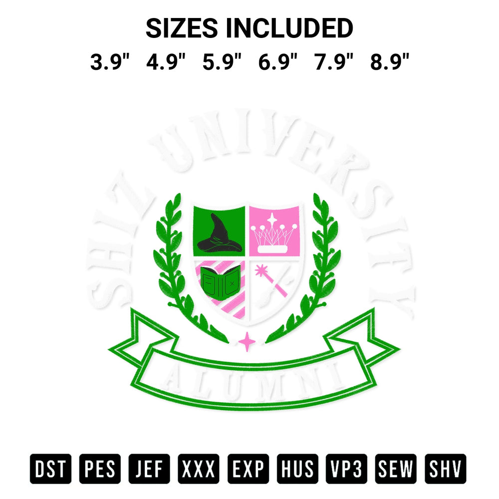 Add a unique touch to your apparel with the Shiz University Alumni Embroidery Design embroidery file. Premium instant download available now on Designspacks.com. Available sizes: 3.9", 4.9", 5.9", 6.9", 7.9", 8.9".