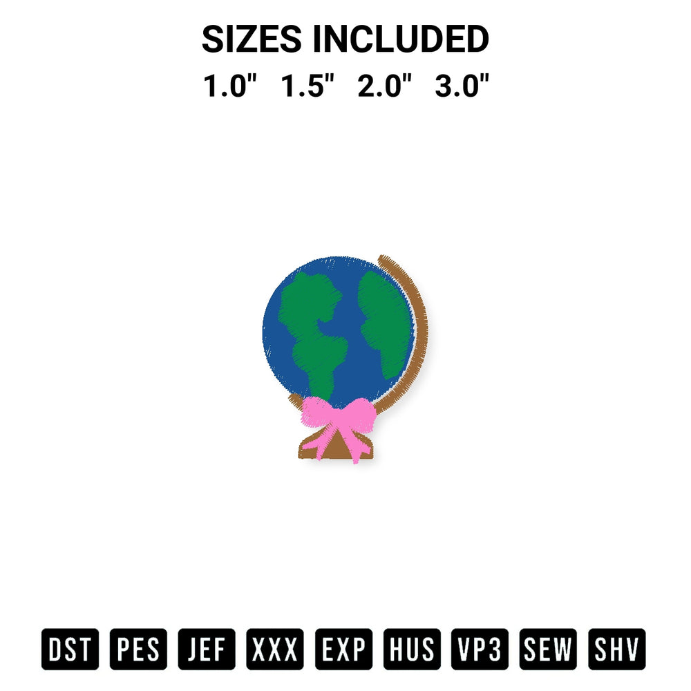 Create amazing crafts with the Globe With Bow Embroidery Design embroidery file. High-quality digital download from Designspacks.com, perfect for beginners and pros. Available sizes: 1.0", 1.5", 2.0", 3.0".