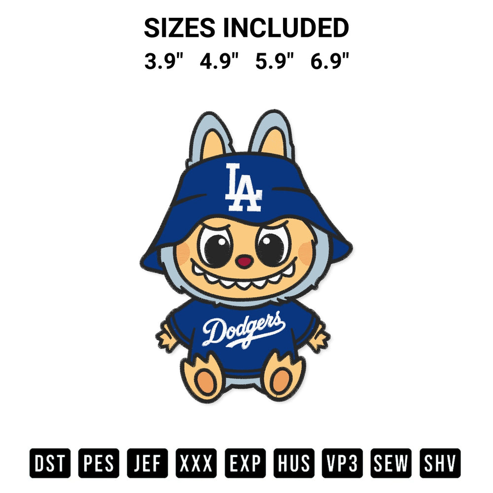 Discover the perfect addition to your crafting collection: Labubu Dodgers Fan Embroidery Design embroidery file. Instantly available at Designspacks.com. Available sizes: 3.9", 4.9", 5.9", 6.9".