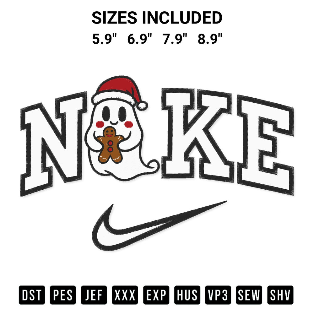Elevate your next project with our Ghost Gingerbread Santa X Nike Embroidery Design embroidery file. Shop high-quality digital patterns instantly at Designspacks.com. Available sizes: 5.9", 6.9", 7.9", 8.9".