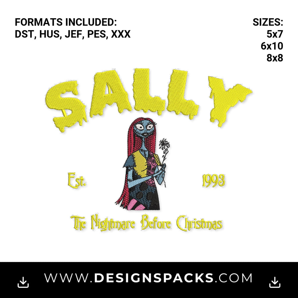 Sally Nightmare Before Christmas Est 1993 Embroidery Design - Instant digital download pattern at Designspacks.com
