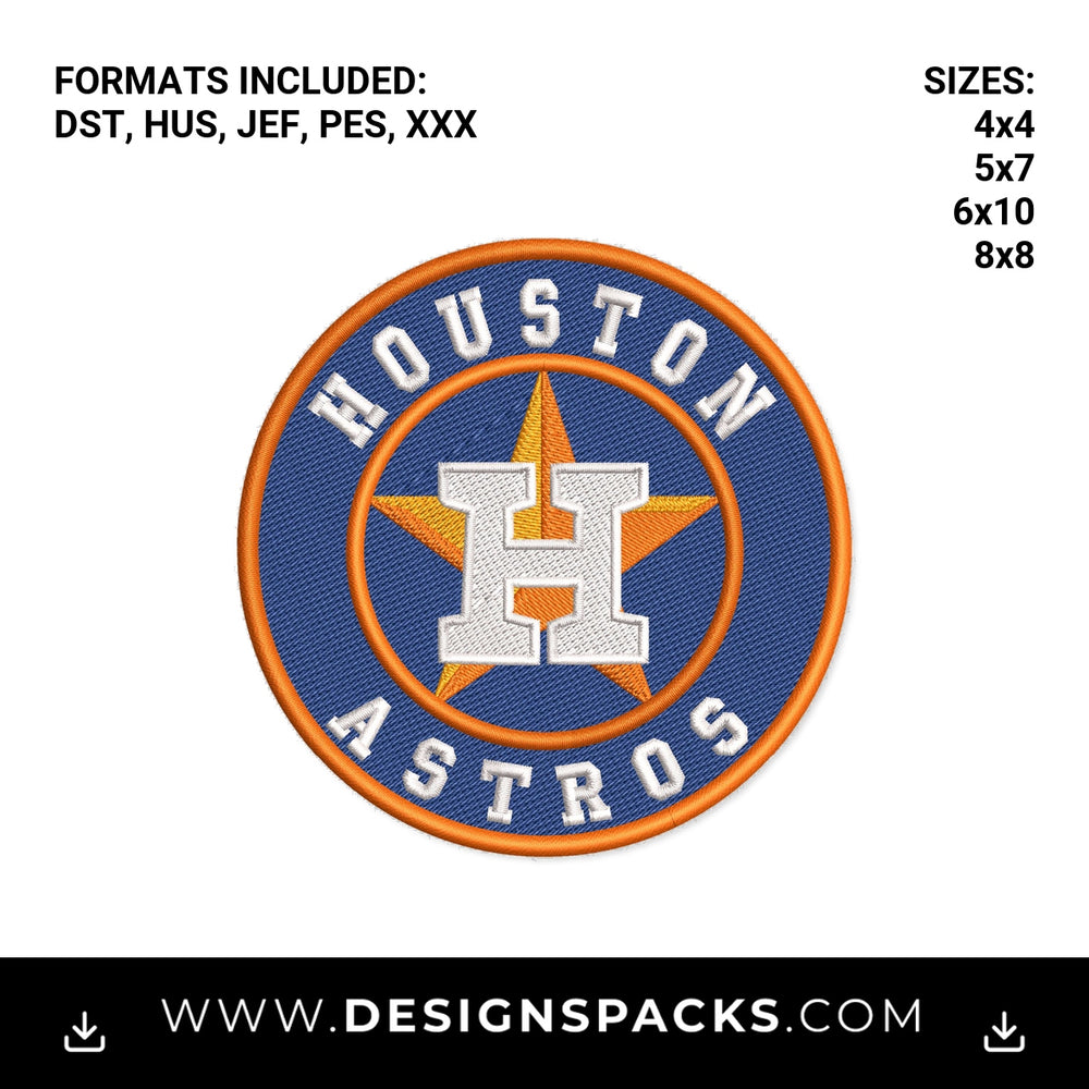 Houston Astros Round Baseball Patch Embroidery Design - Instant digital download pattern at Designspacks.com