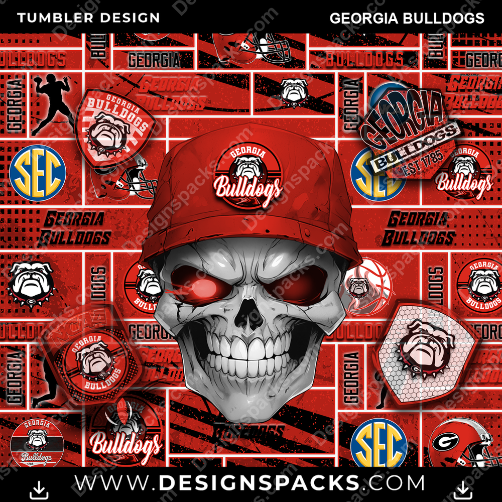 College Sport Skull Georgia Bulldogs Tumbler Digital Wrap Design