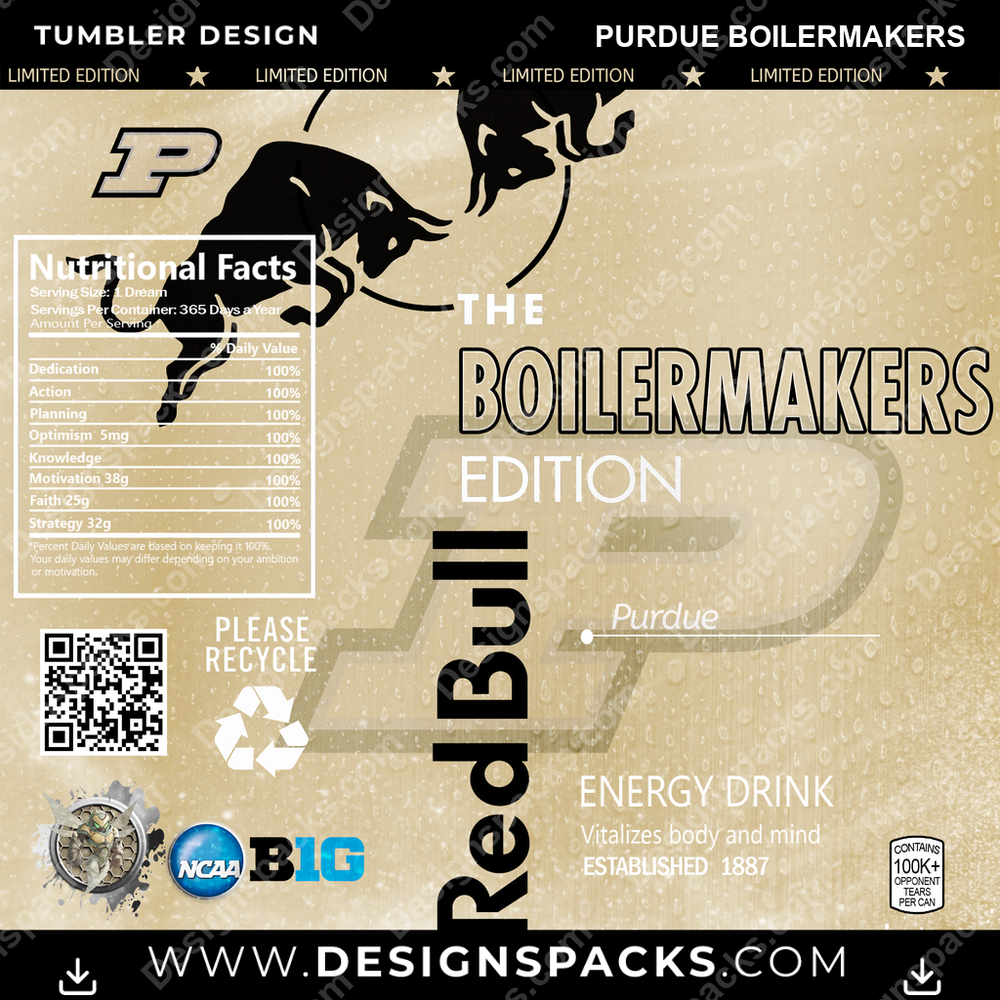 College Sport Red Bull Purdue Boilermakers Tumbler Digital Wrap Design