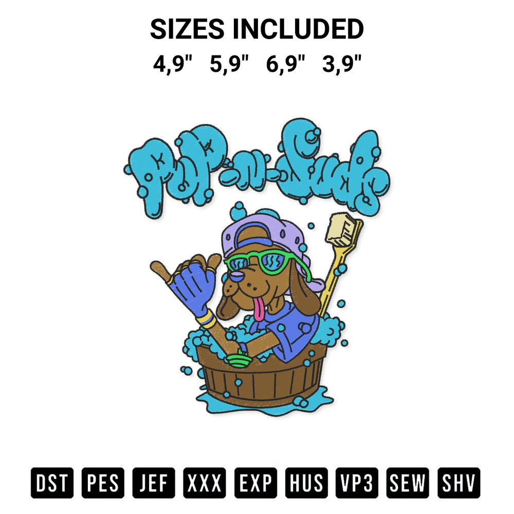 Transform your fabrics with the Team Pup N Suds Cute Gift Dog Lovers Logo Embroidery Design embroidery design. Instant access to premium digitized patterns at Designspacks.com. Available sizes: 4,9", 5,9", 6,9", 3,9".