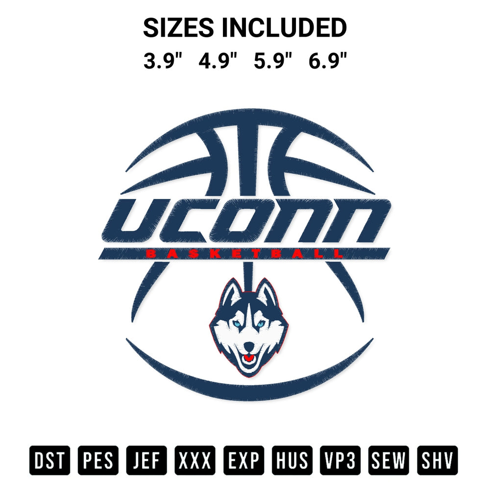 Create amazing crafts with the Uconn Basketball Uconn Huskies Connecticut Huskies Basketball Embroidery Design embroidery file. High-quality digital download from Designspacks.com, perfect for beginners and pros. Available sizes: 3.9", 4.9", 5.9", 6.9".