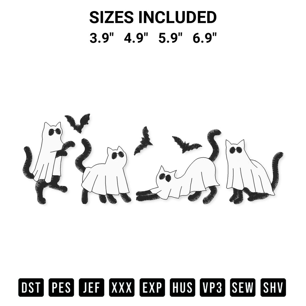 Discover the perfect addition to your crafting collection: Halloween Cat Ghost Funny Embroidery Design embroidery file. Instantly available at Designspacks.com. Available sizes: 3.9", 4.9", 5.9", 6.9".