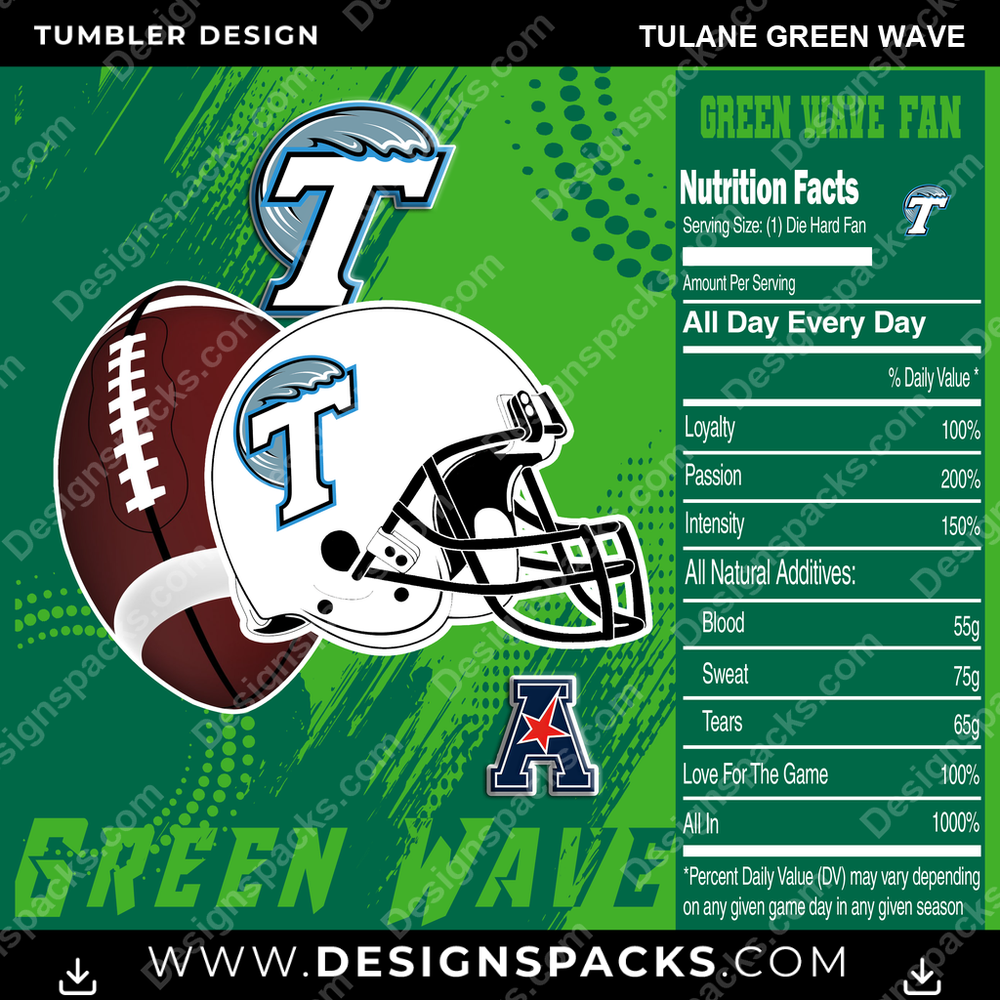 College Sport Team Fan CFB Tulane Green Wave NCAA College Sport Tumbler Digital Wrap Design Download