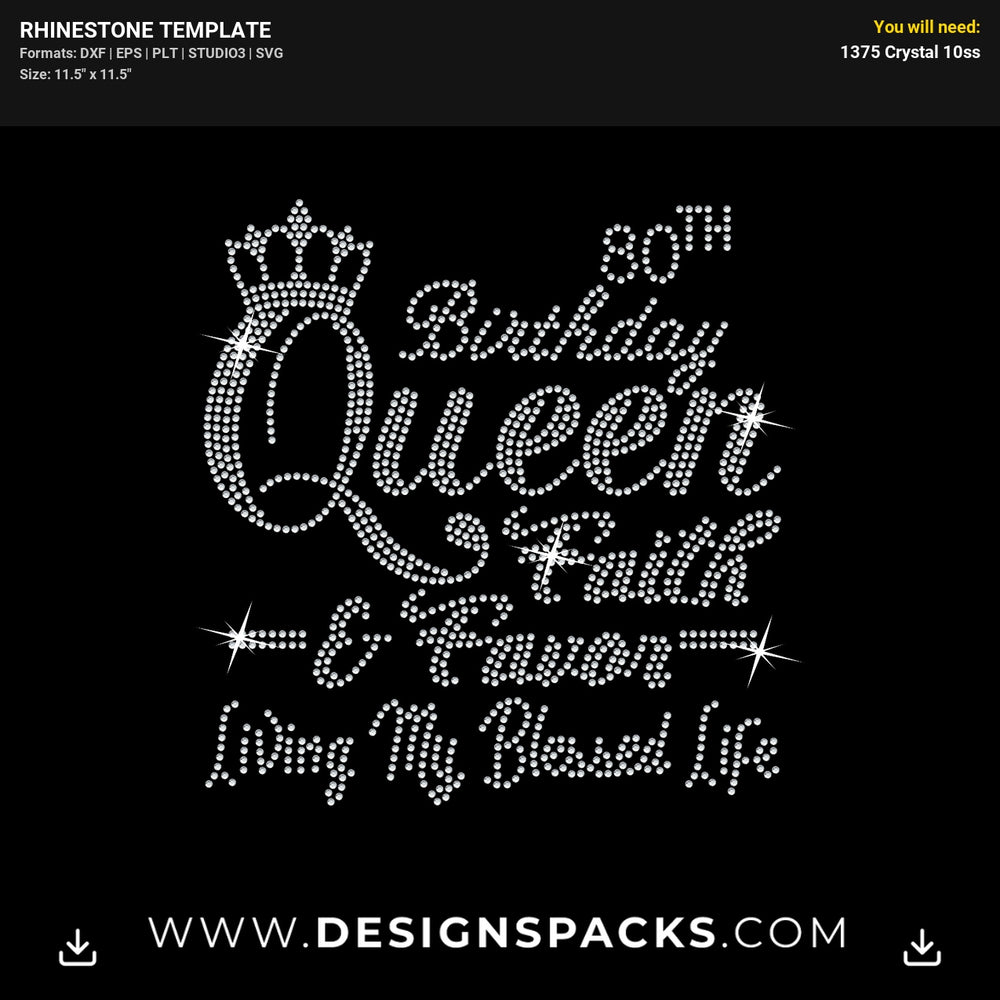 Queen Faith Favor Blessed Life Rhinestone Digital Template