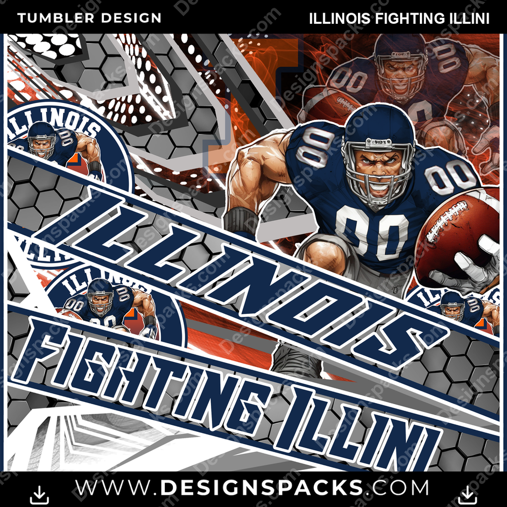 College Sport Fathead Illinois Fighting Illini NCAA College Sport Tumbler Digital Wrap Design Download