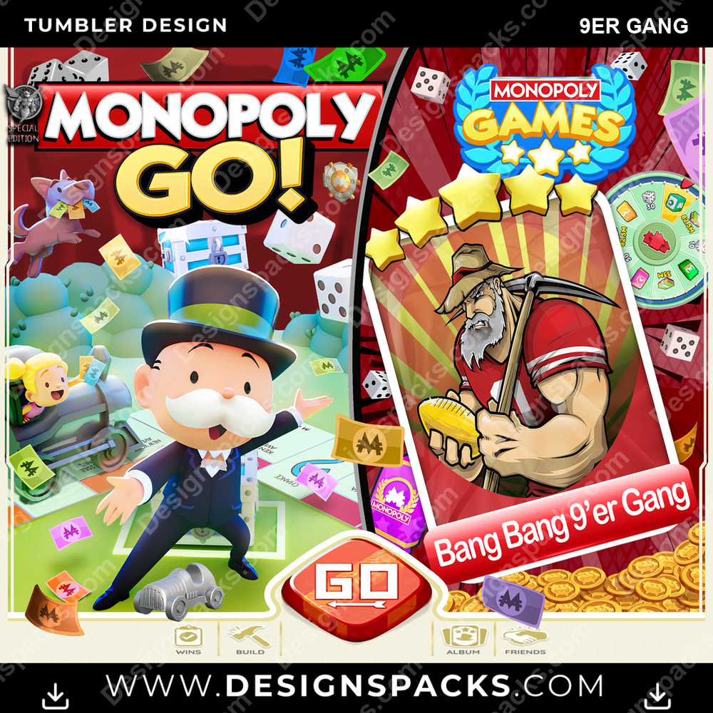 Football Monopoly Go! 9er Gang Tumbler Digital Wrap Design