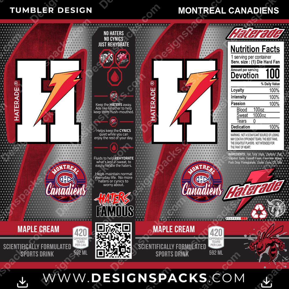 Hockey Haterade Montreal Canadiens NHL Hockey Tumbler Digital Wrap Design Download