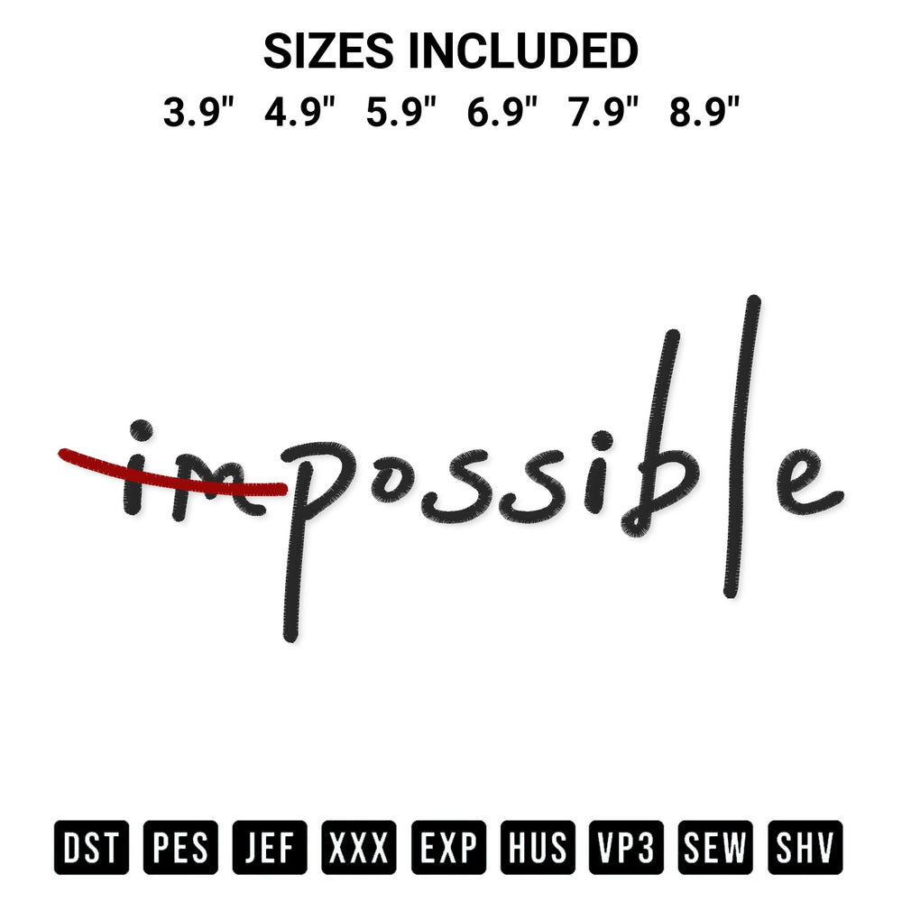 Create amazing crafts with the Impossible Embroidery Design embroidery file. High-quality digital download from Designspacks.com, perfect for beginners and pros. Available sizes: 3.9", 4.9", 5.9", 6.9", 7.9", 8.9".