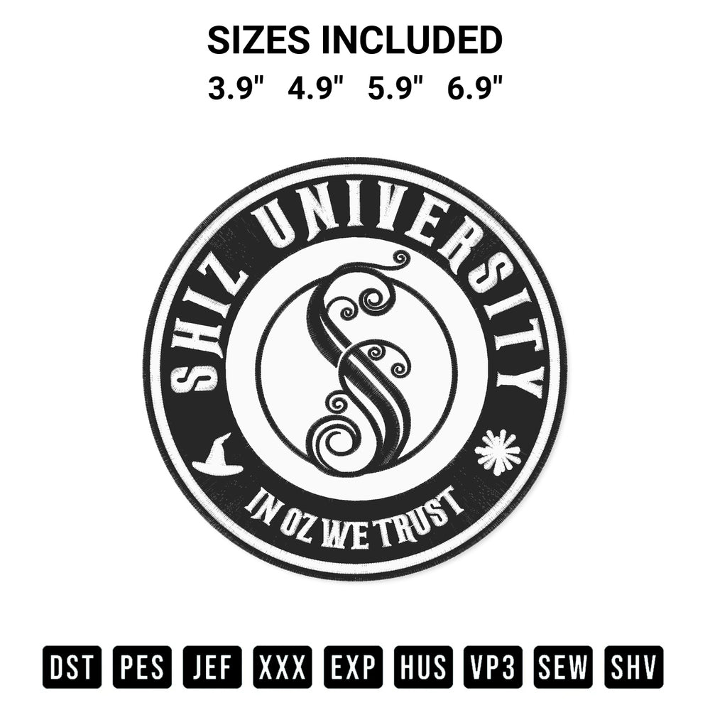 Stitch like a pro with the Shiz University In Oz We Trust Embroidery Design embroidery pattern from Designspacks.com. High-quality digital machine embroidery file. Available sizes: 3.9", 4.9", 5.9", 6.9".