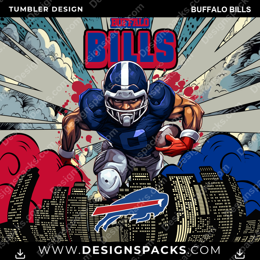 Football Comic Cover Buffalo Bills Tumbler Digital Wrap Design