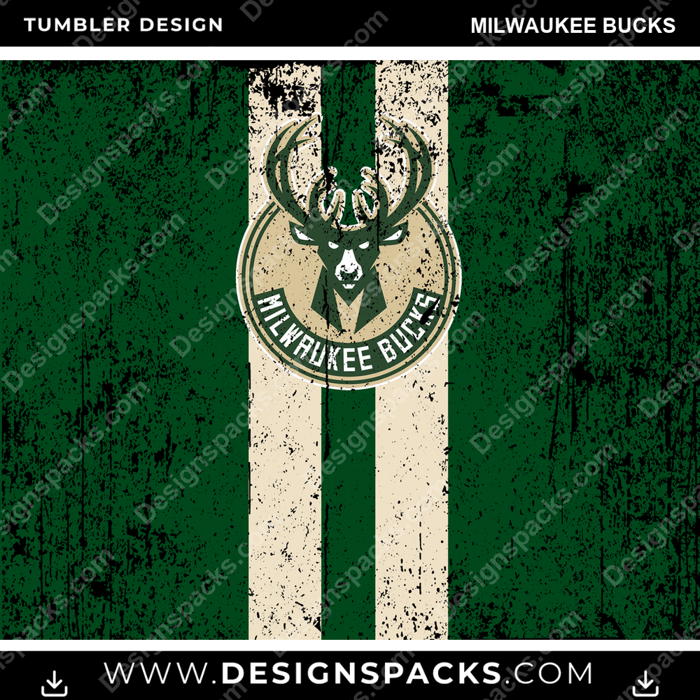 Basketball Grunge Style Milwaukee Bucks Tumbler Digital Wrap Design