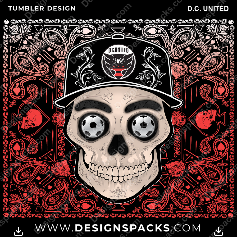 US Soccer Skull Handkerchief D.C. United Tumbler Digital Wrap Design