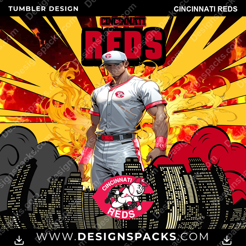 Baseball Comic Cover Cincinnati Reds Tumbler Digital Wrap Design