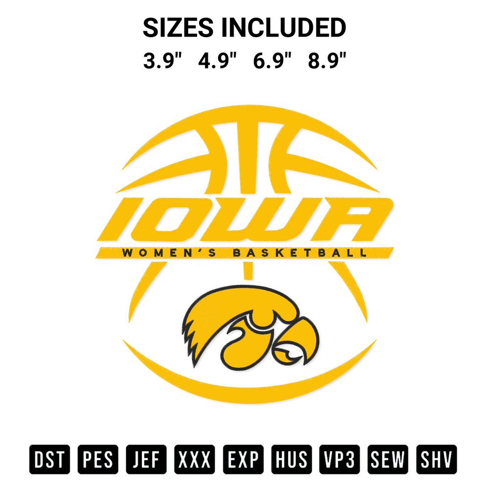Create amazing crafts with the Iowa Hawkeyes Womens Basketball Embroidery Design embroidery file. High-quality digital download from Designspacks.com, perfect for beginners and pros. Available sizes: 3.9", 4.9", 6.9", 8.9".