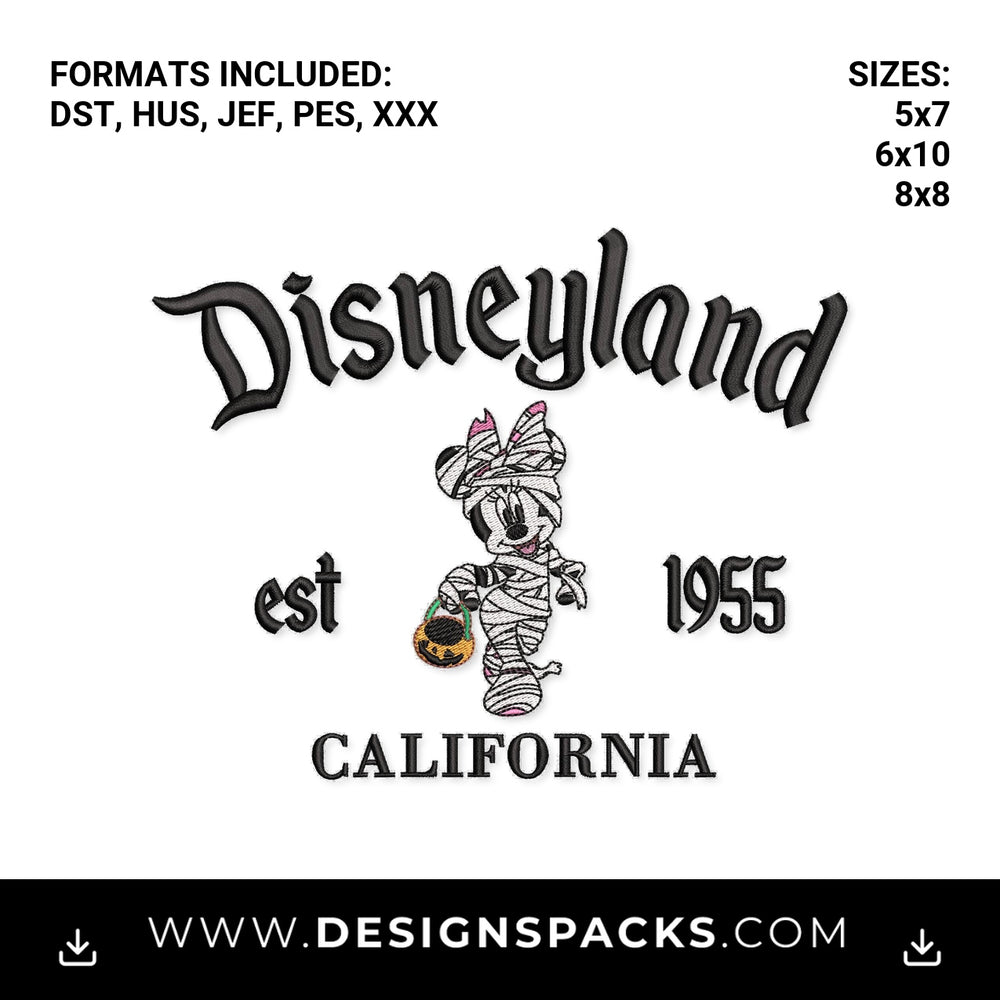 Disneyland Halloween Mummy Minnie 1955 Embroidery Design - Instant digital download pattern at Designspacks.com
