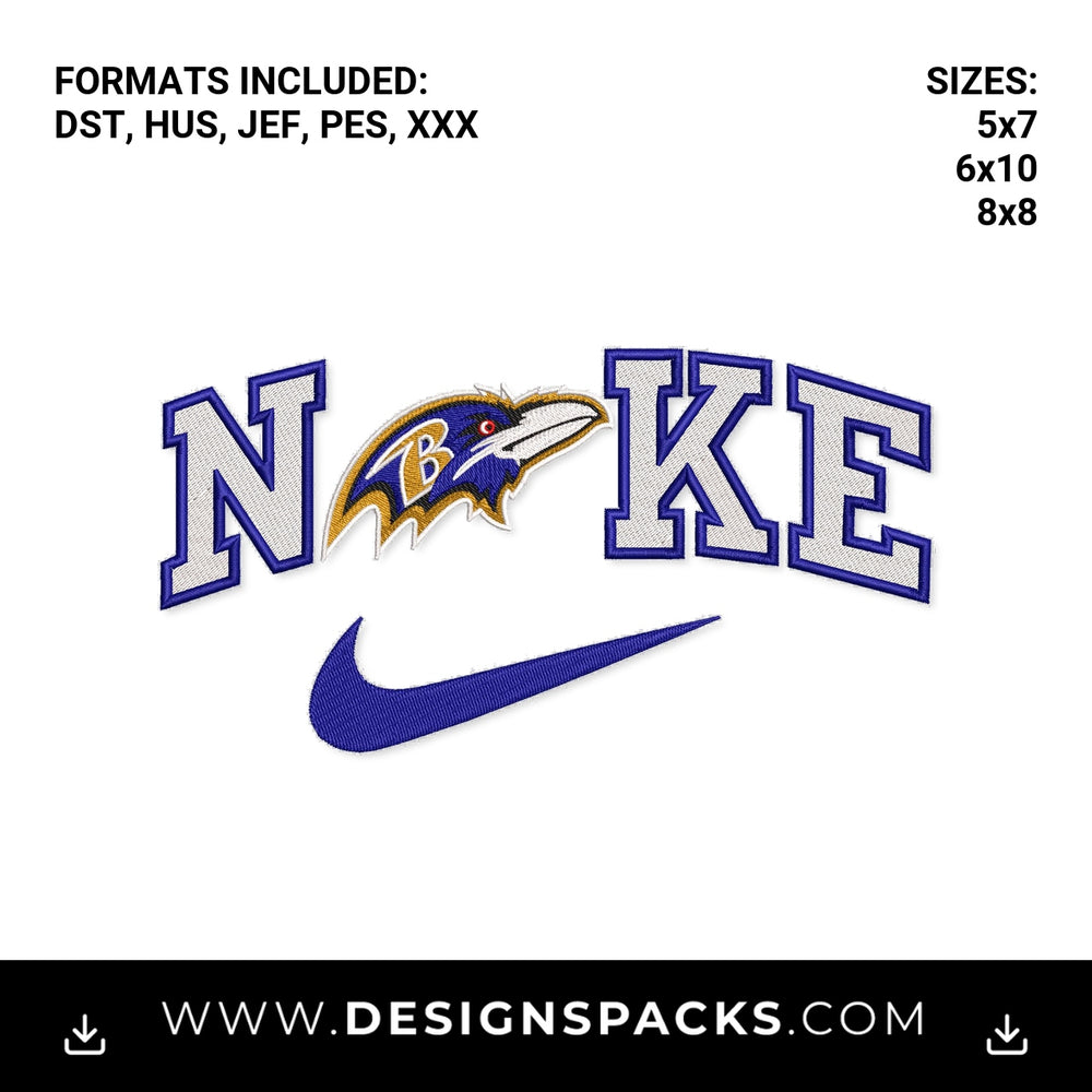 Baltimore Ravens Nike Swoosh Logo Embroidery Design - Instant digital download pattern at Designspacks.com