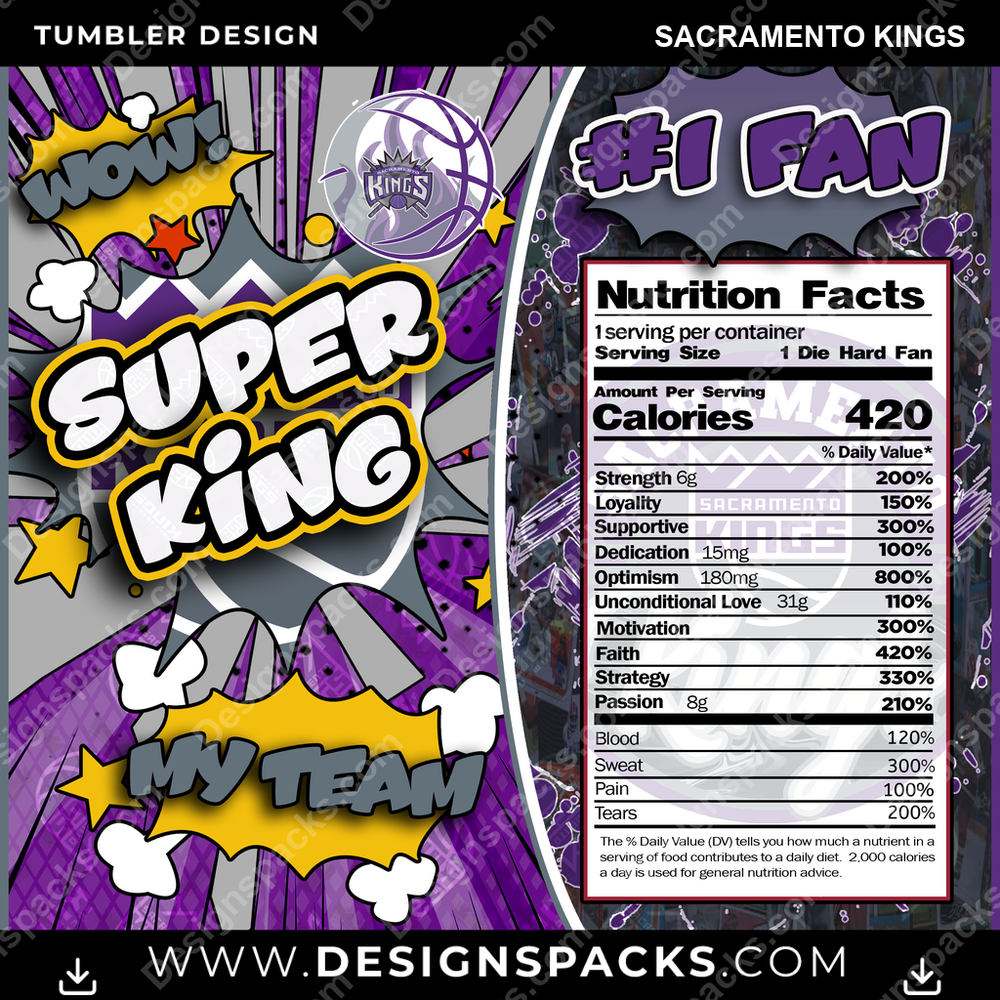 Basketball Super Team Sacramento Kings Tumbler Digital Wrap Design
