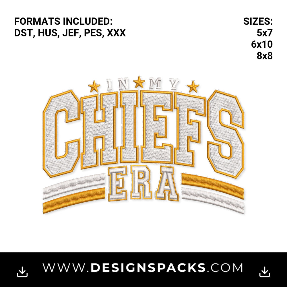 In My Chiefs Era Game Day Varsity File Embroidery Design - Instant digital download pattern at Designspacks.com