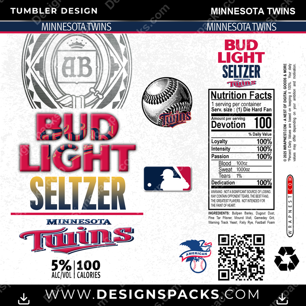 Baseball Bud Light Seltzer Minnesota Twins Tumbler Digital Wrap Design