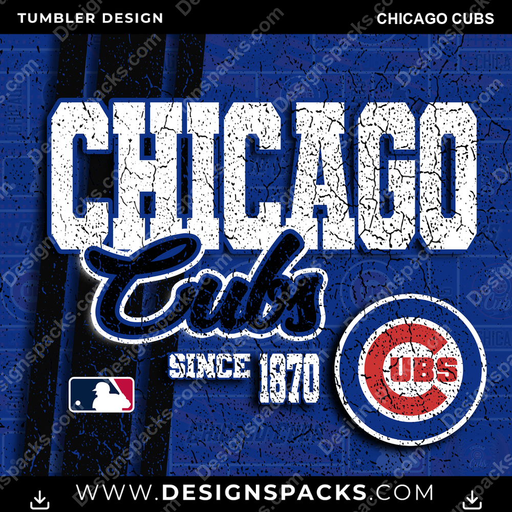 Baseball Grunge Chicago Cubs Tumbler Digital Wrap Design