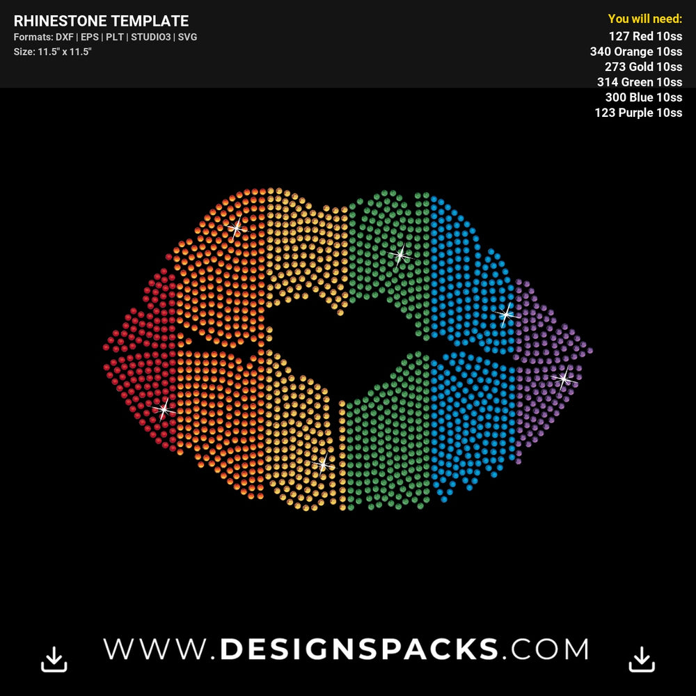 Lgbt Rainbow Lips Rhinestone Digital Template